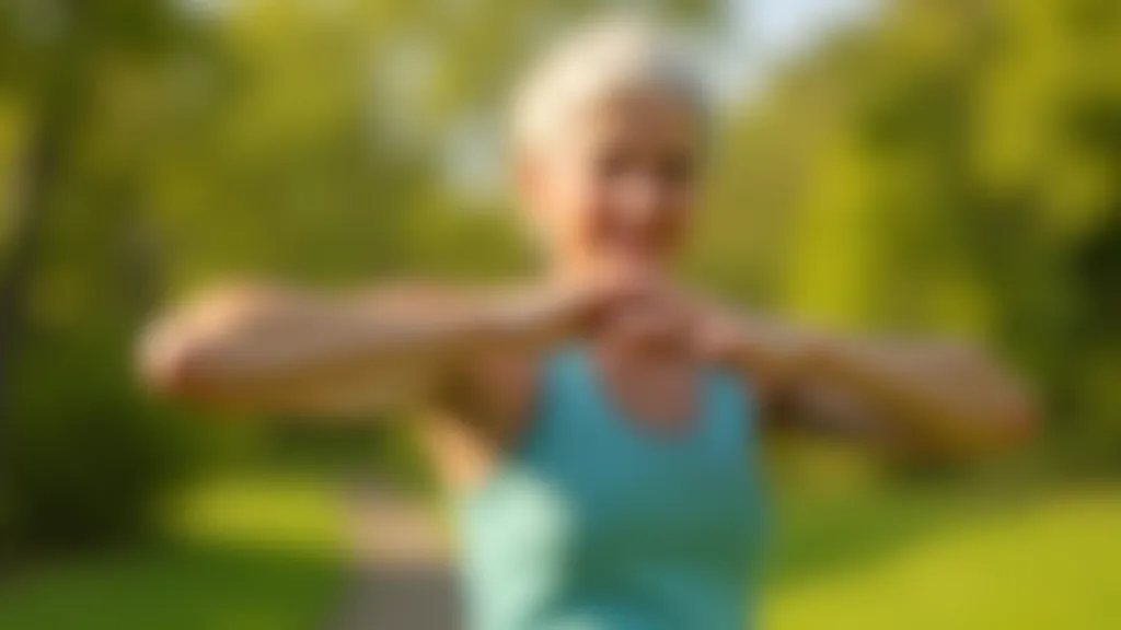 Senyva moteris sulenktomis rankomis, atliekanti pratybą prie medinio pastatymo lauke